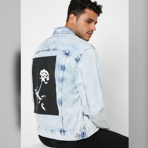 Forever 21 Other - FOREVER21 MEN’S Light Denim Rose Graphic Jacket
